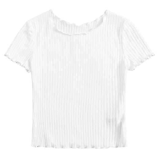 SHEIN - Lettuce Hem Short Sleeve Blouse