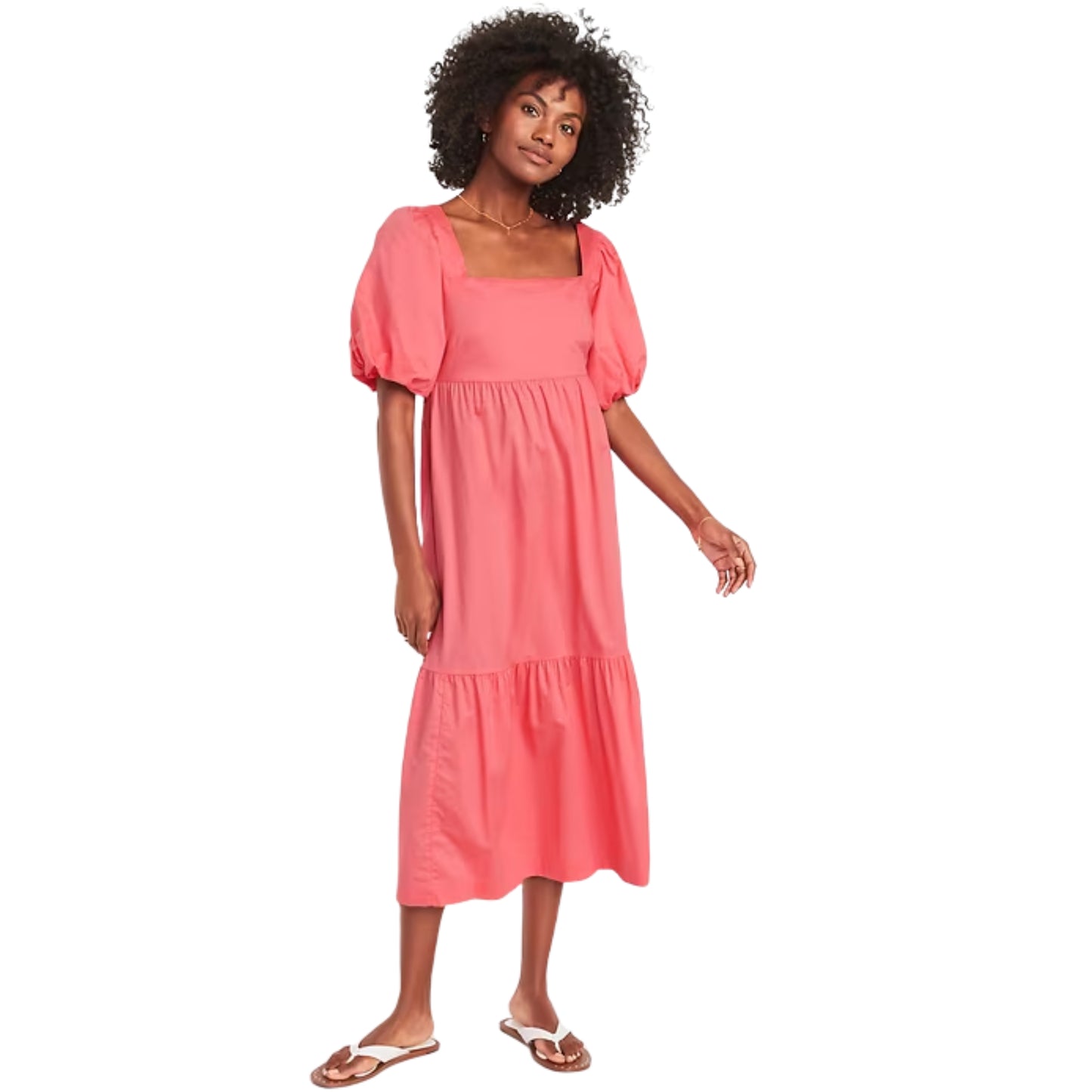 OLD NAVY -  Puff-Sleeve Cotton-Poplin Smocked Midi Dress