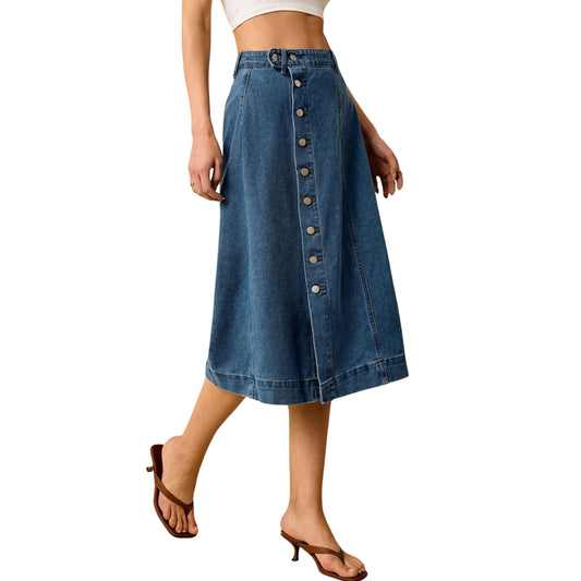SHEIN -  Side Button Closure Casual Denim Skirt