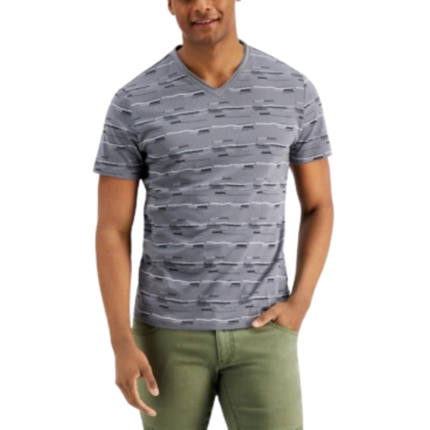 INC -  Embroidered Stripe V-Neck T-Shirt