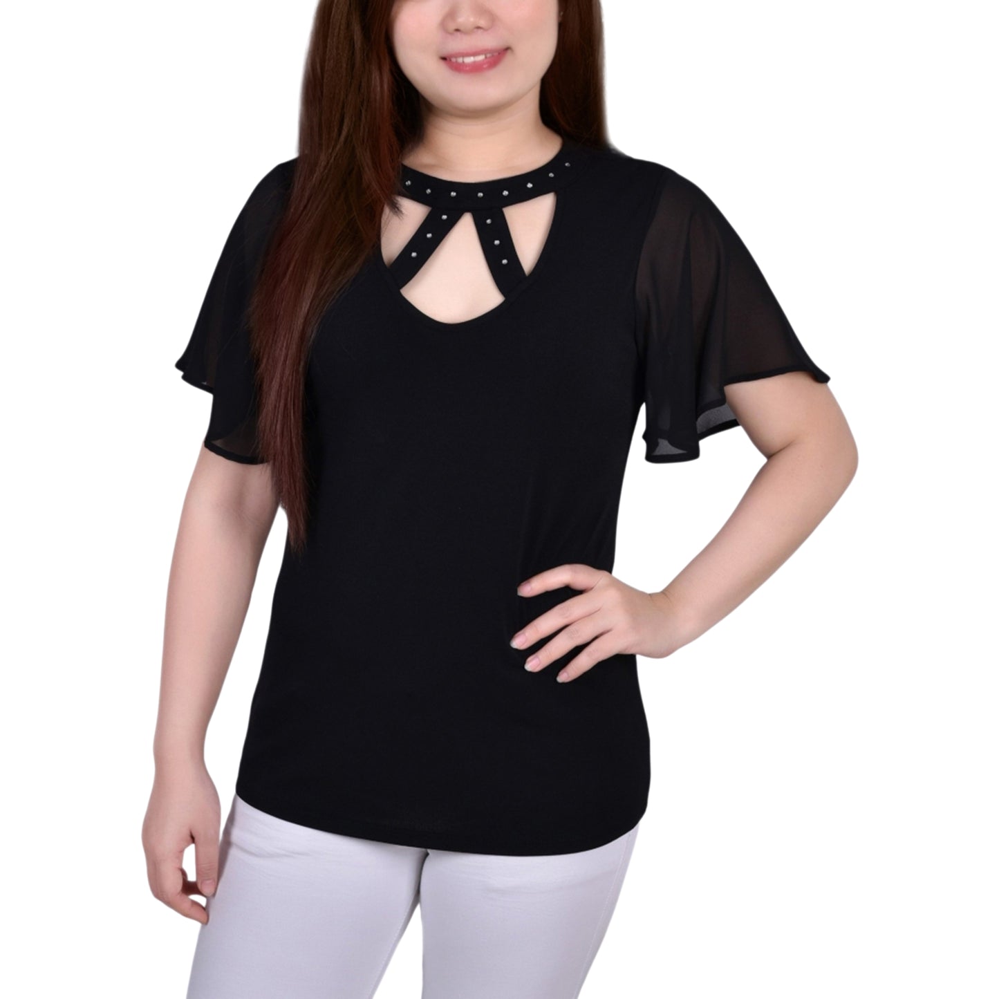 NY COLLECTION - Short Flutter Sleeve Top