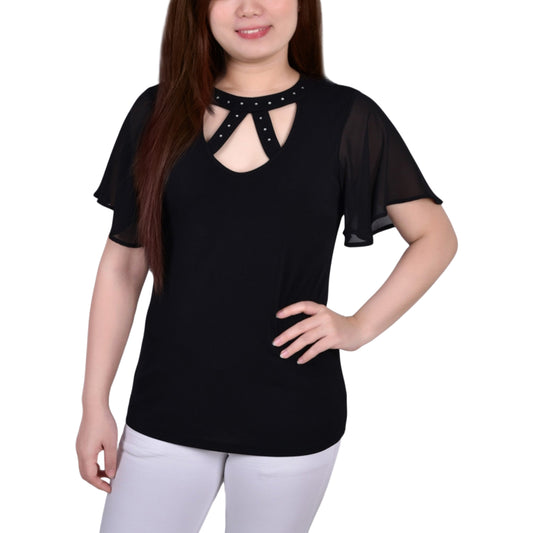 NY COLLECTION - Short Flutter Sleeve Top