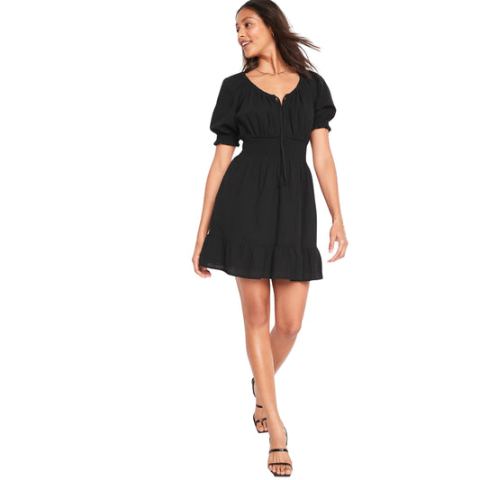 OLD NAVY - Waist-Defined Puff-Sleeve Tie-Neck Mini Dress