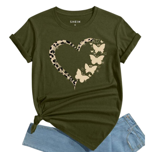 SHEIN - Butterfly And Heart Print T-Shirt