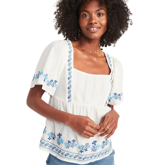 OLD NAVY - Embroidered Flutter-Sleeve Top