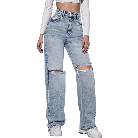 SHEIN -  High Waist Ripped Wide Leg Jeans