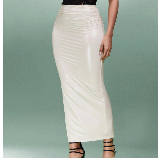 SHEIN - Low Waist Coated Slit Bodycon Skirt