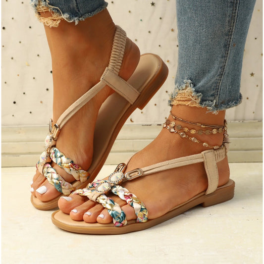 SHEIN -  Summer Holiday Floral Pattern Knitted Flat Sandal