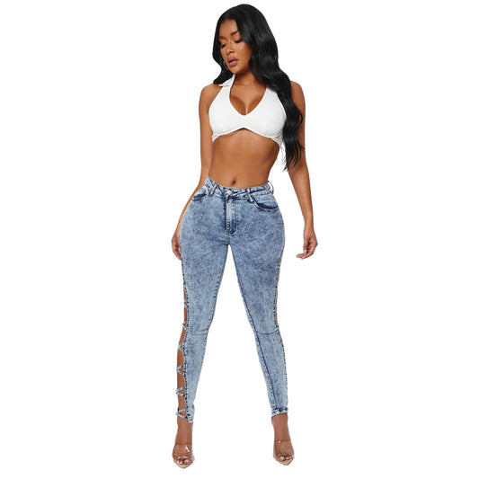 SHEIN - SXY Skinny Crisscross Cropped Jeans