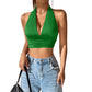 SHEIN -  Deep V Neck Wrap Front Ruffle Trim Crop Top