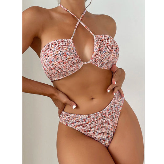 SHEIN -  Floral Print Bikini with Elastic Band on Back and Tie