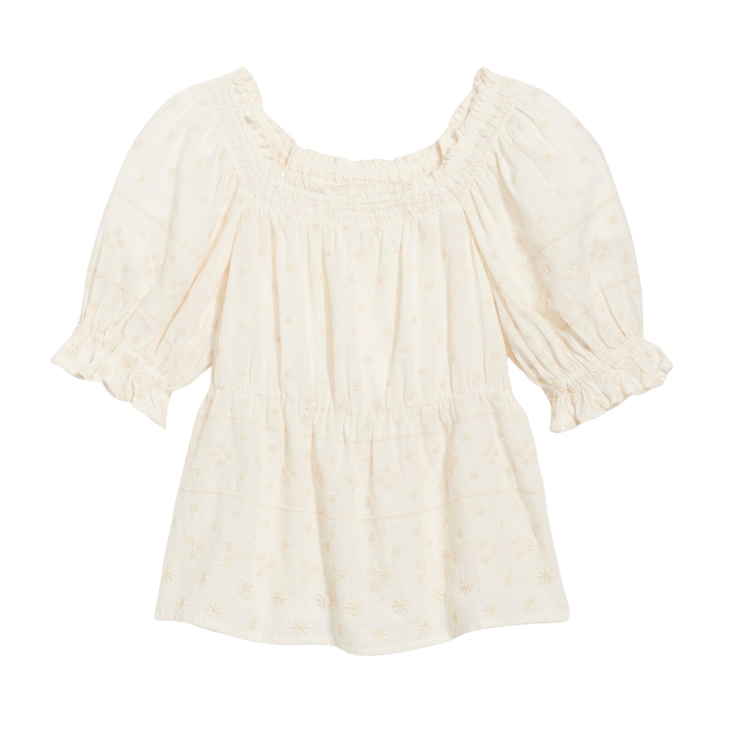 OLD NAVY - Puff-Sleeve Smocked Embroidered Blouse