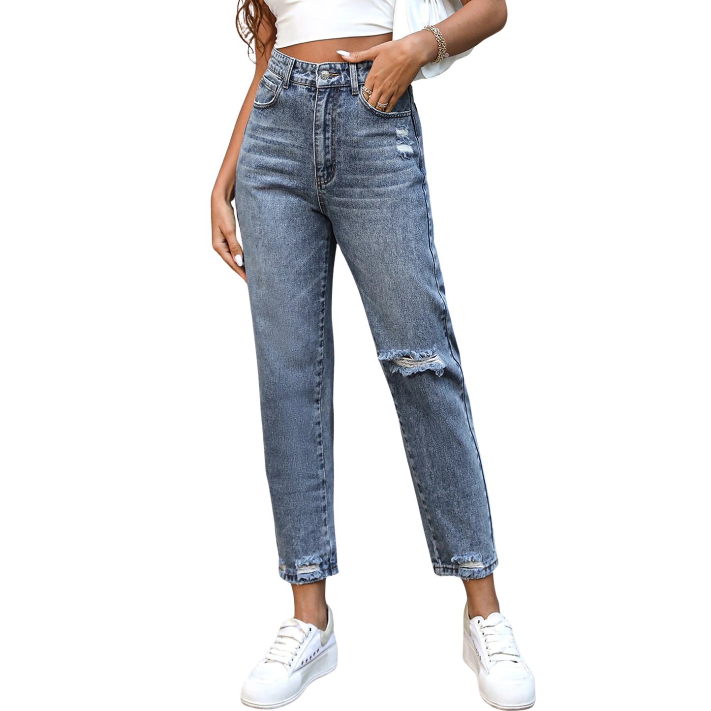 SHEIN - Ripped Distressed Hem Jeans