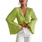 SHEIN -  Pleated Front Ruffle Sleeve Crop Top