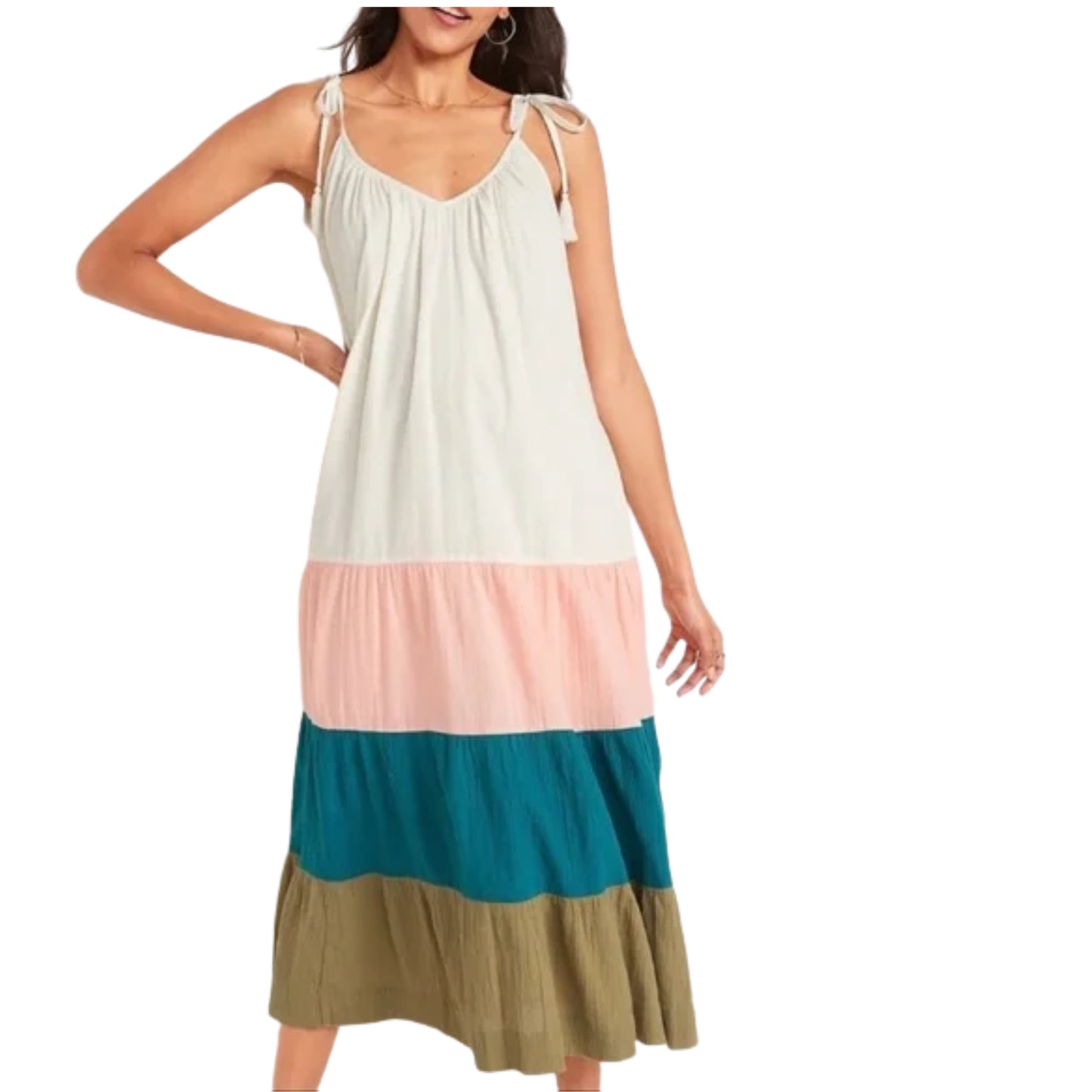 OLD NAVY - Tasseled Color Block‎ Flowy Summer Maxi Dress