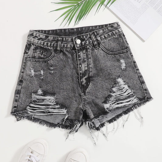 SHEIN - Ripped Detail Denim Shorts