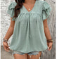 SHEIN - Solid Color Lotus Leaf Short Sleeve Blouse