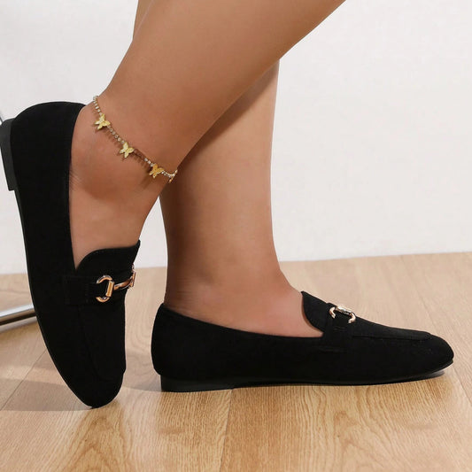 SHEIN - Faux Velvet Metallic Embellished Loose Loafers