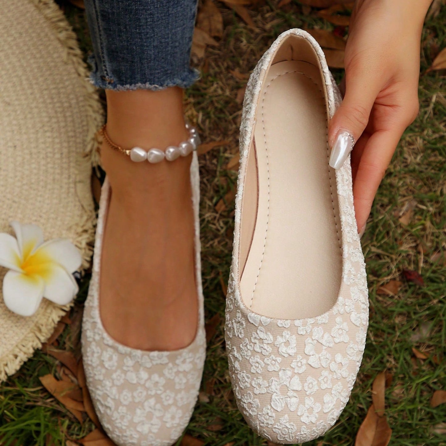 SHEIN -  Fashion Outdoor Canvas Floral Pattern Ballet Flat Shoe