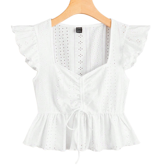 SHEIN - Butterfly Sleeve Drawstring Peplum Schiffy Blouse
