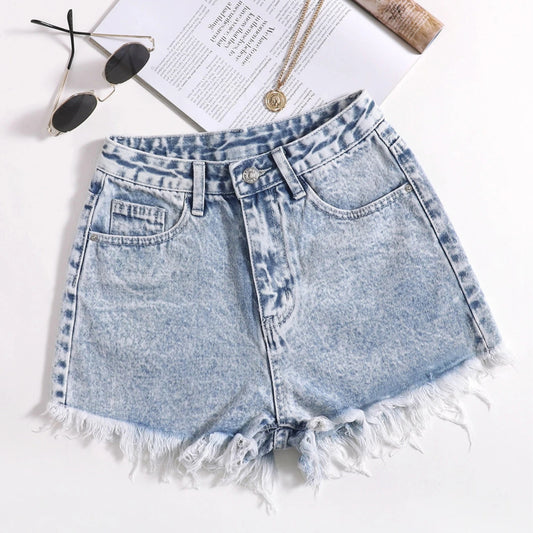 SHEIN - Raw Hem Denim Shorts