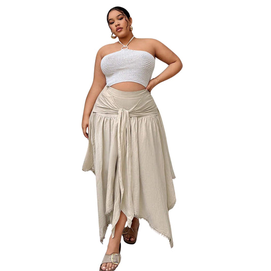 SHEIN -  Plus Size Knot Front Irregular Hem Skirt