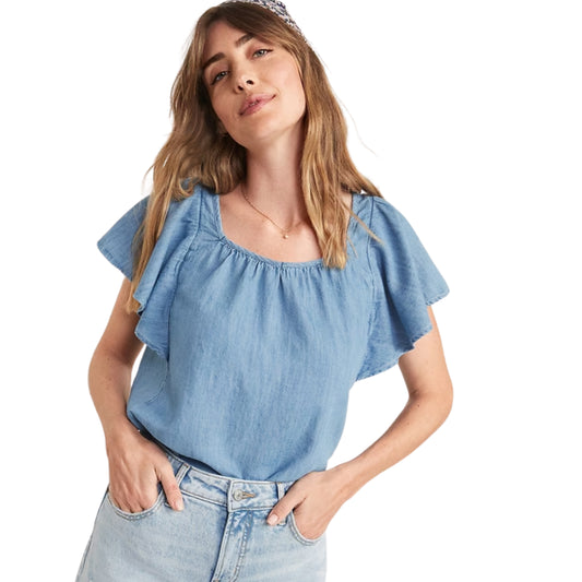 OLD NAVY - Flutter-Sleeve Jean Swing Blouse