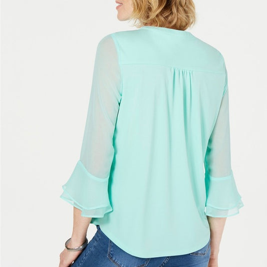 CHARTER CLUB - Double Ruffle Solid Pintuck Top