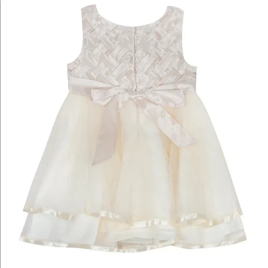 RARE EDITIONS - BABY - Sleeveless Basket Weave Bodice to Two Tier Mesh Skirt Dress