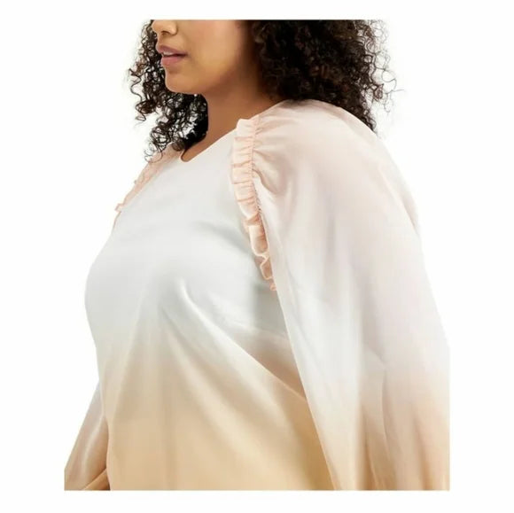 CALVIN KLEIN -  Ruffled Keyhole Back Chiffon Blouse
