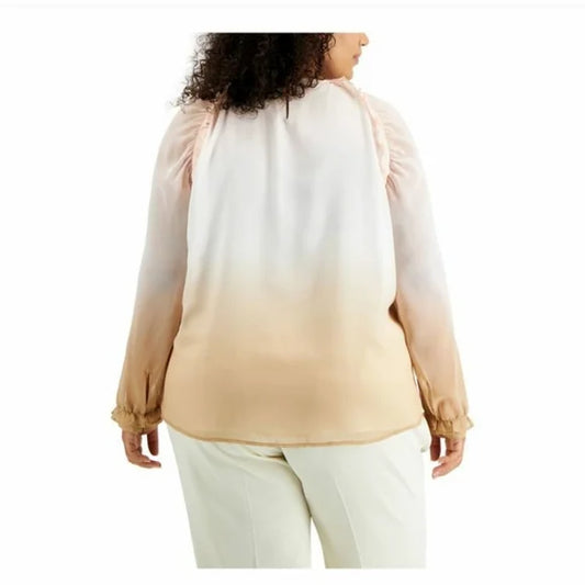 CALVIN KLEIN -  Ruffled Keyhole Back Chiffon Blouse