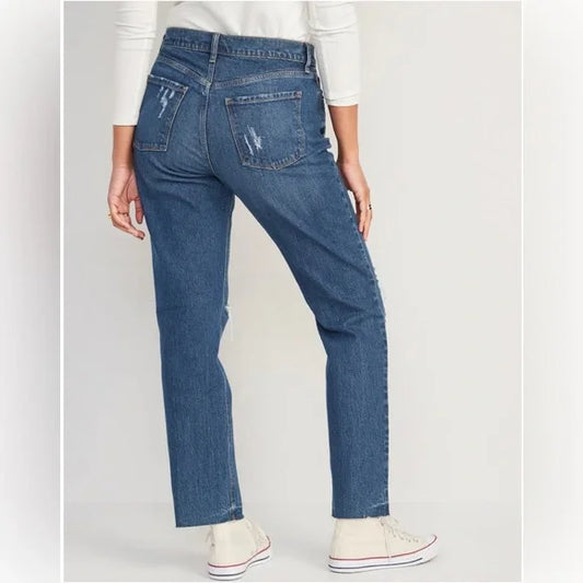 OLD NAVY - Straight Ripped Cut-Off Jeans