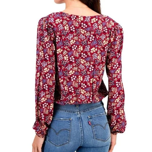 SELF ESTEEM - Lace-up V-Neck Crochet-Trimmed Top