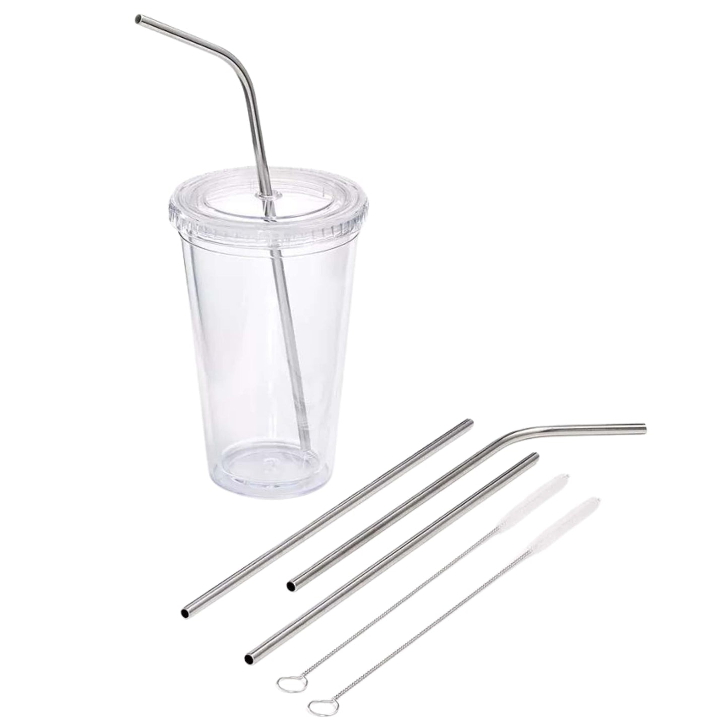 MARTHA STEWART Kitchenware Silver MARTHA STEWART - 6-Pc Reusable Metal Straw & Brush Set