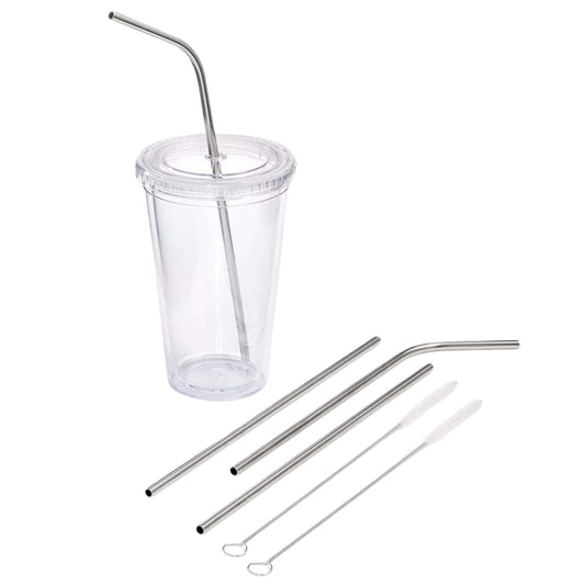 MARTHA STEWART Kitchenware Silver MARTHA STEWART - 6-Pc Reusable Metal Straw & Brush Set