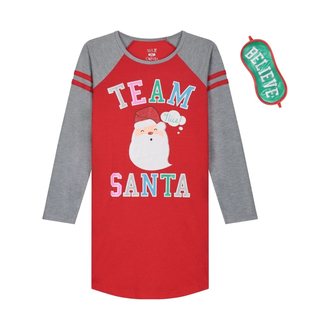 MAX & OLIVIA Girls Pajamas L / Red MAX & OLIVIA - Kids - Team Santa Pajama Dress With Mask Set