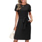 MEROKEETY Womens Dress M / Black MEROKEETY -  Casual Tie Waist with Pockets Dress