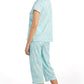MISS ELAINE Womens Pajama S / Blue MISS ELAINE - Short Sleeve Top & Cropped Pant Printed Pajama Set