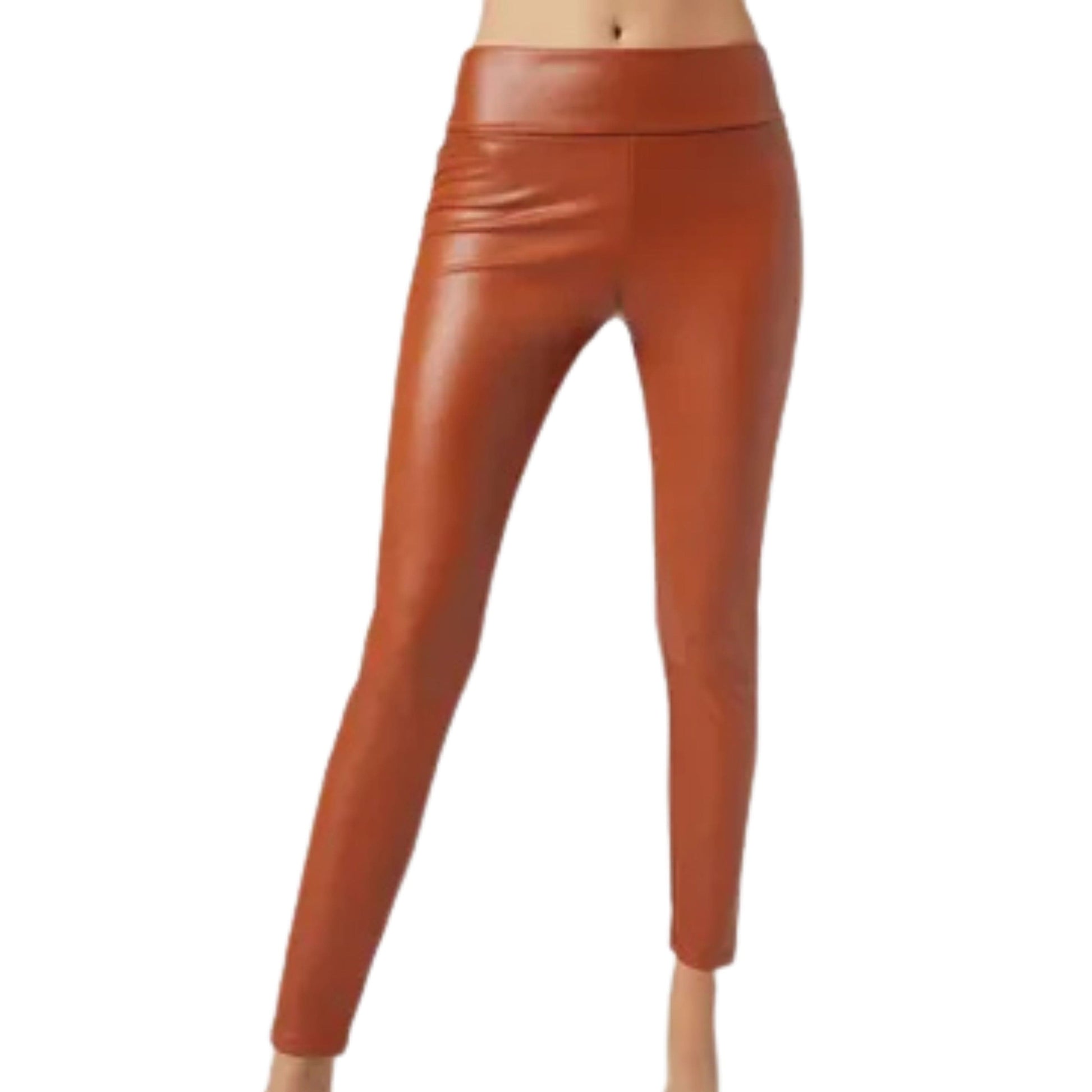 MORGAN TAYLOR Womens Bottoms M / Brown / 28-29 MORGAN TAYLOR - Faux Leather High-Rise Pull-on Pants