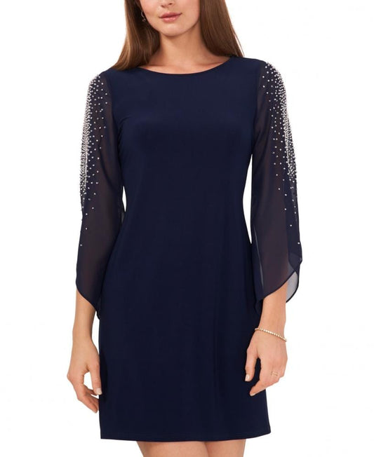 MSK Womens Dress M / Navy MSK - Women's Beaded Shift Split Sleeve