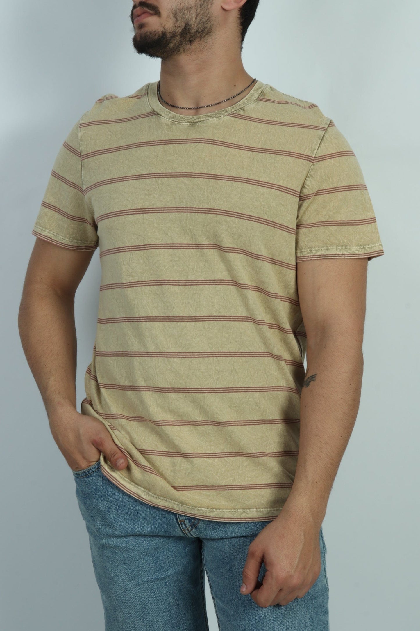 MUTUAL WEAVE Mens Tops S / Beige MUTUAL WEAVE - Crew Neck T-Shirt