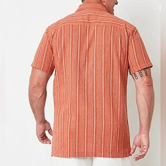 MUTUAL WEAVE Mens Tops S / Multi-Color MUTUAL WEAVE - Regular Fit Short Sleeve Striped Button-Down Shirt