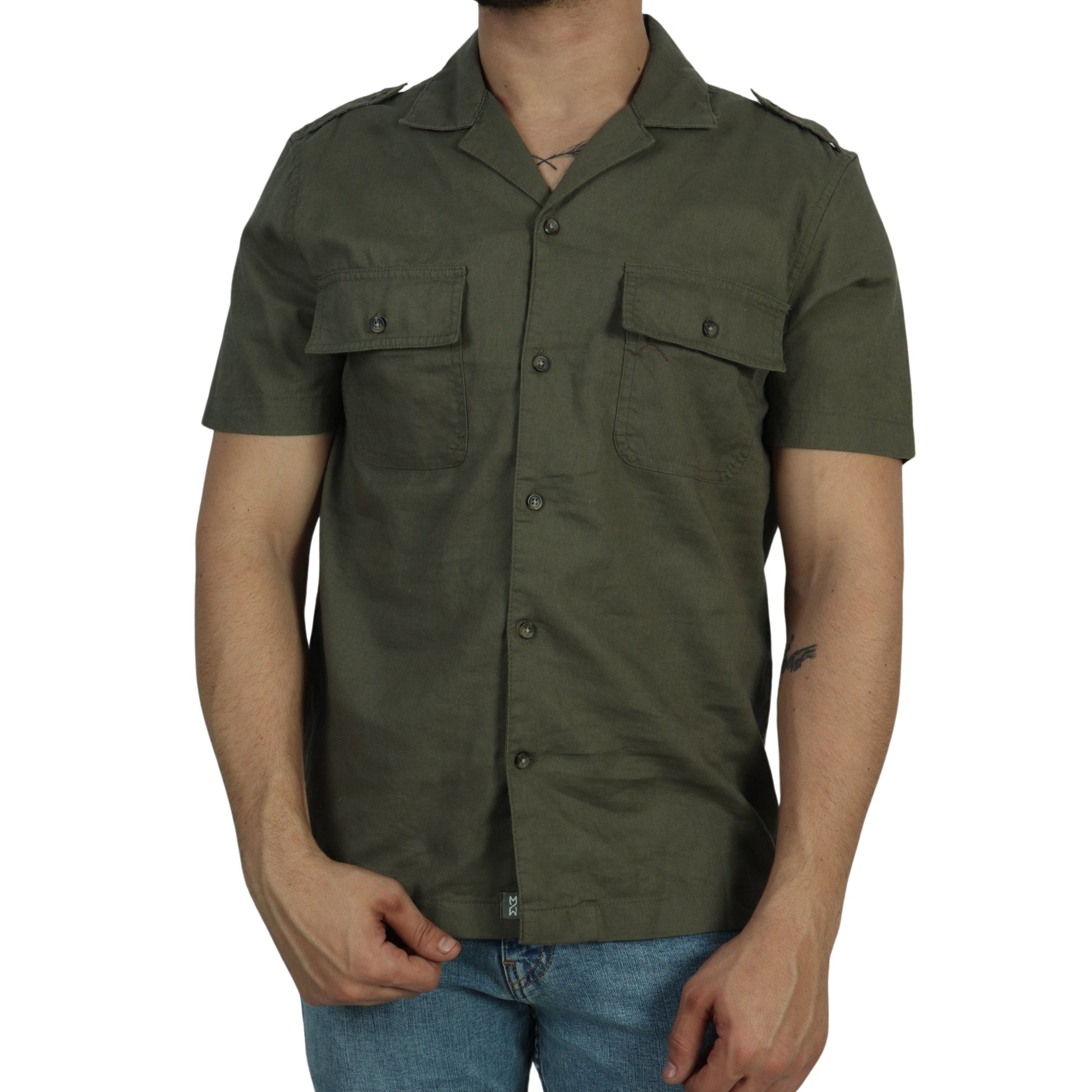 MUTUAL WEAVE Mens Tops L / Green MUTUAL WEAVE - T-shirt Buttons Front