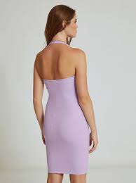 NAKED WARDROBE Womens Dress L / Purple NAKED WARDROBE - Snatched Halter Mini Dress