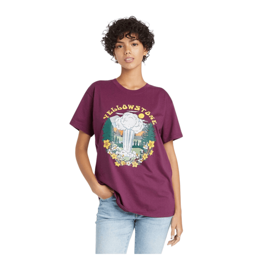NATIONAL PARK FOUNDATION Womens Tops XS / Purple NATIONAL PARK FOUNDATION - Yellowstone Hot Springs Short Sleeve Graphic T-Shirt