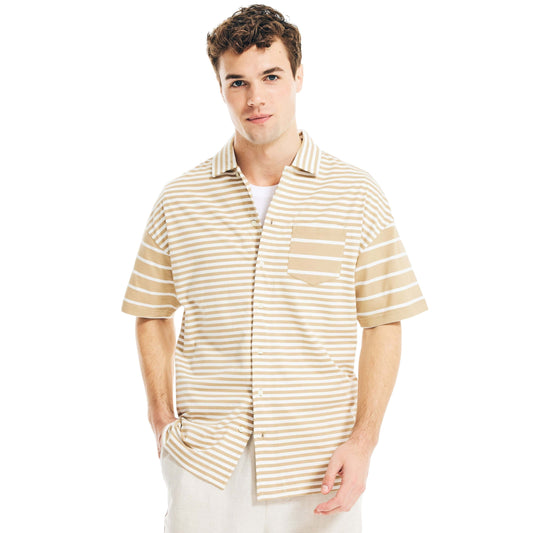 NAUTICA Mens Tops S / Beige NAUTICA - Striped Camp Shirt