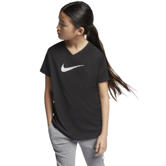 NIKE Girls Tops S / Black NIKE - Kids -  Dry Legend V-Neck Swoosh T-Shirt