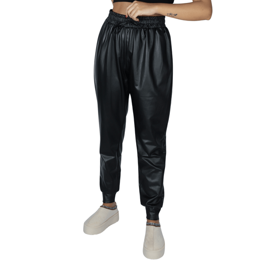 NO COMMENT Womens Bottoms M / Black / 28 NO COMMENT - Faux leather drawstring pants