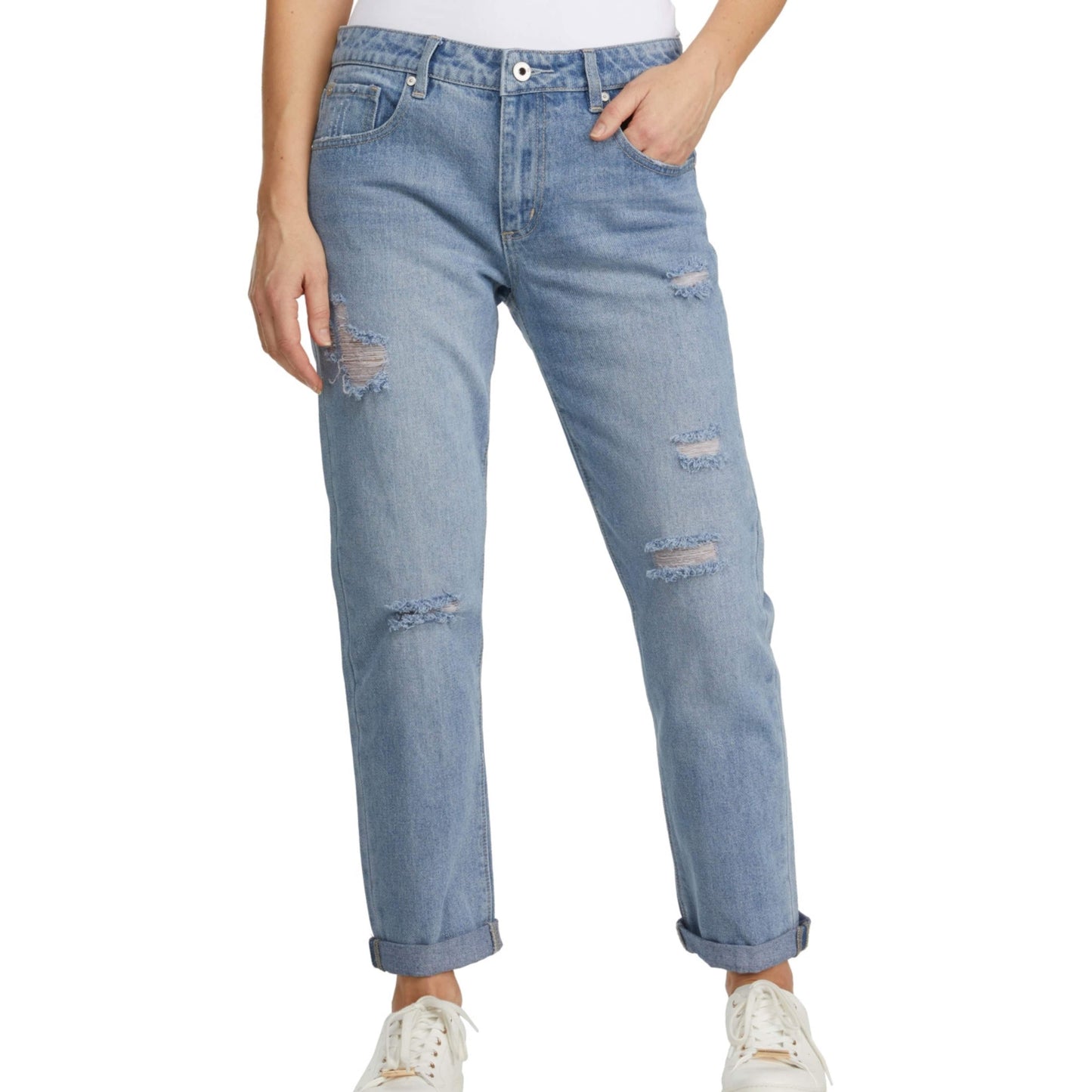 NUMERO Womens Bottoms M / Blue NUMERO -  Destructed Rolled-Cuff Boyfriend Jeans