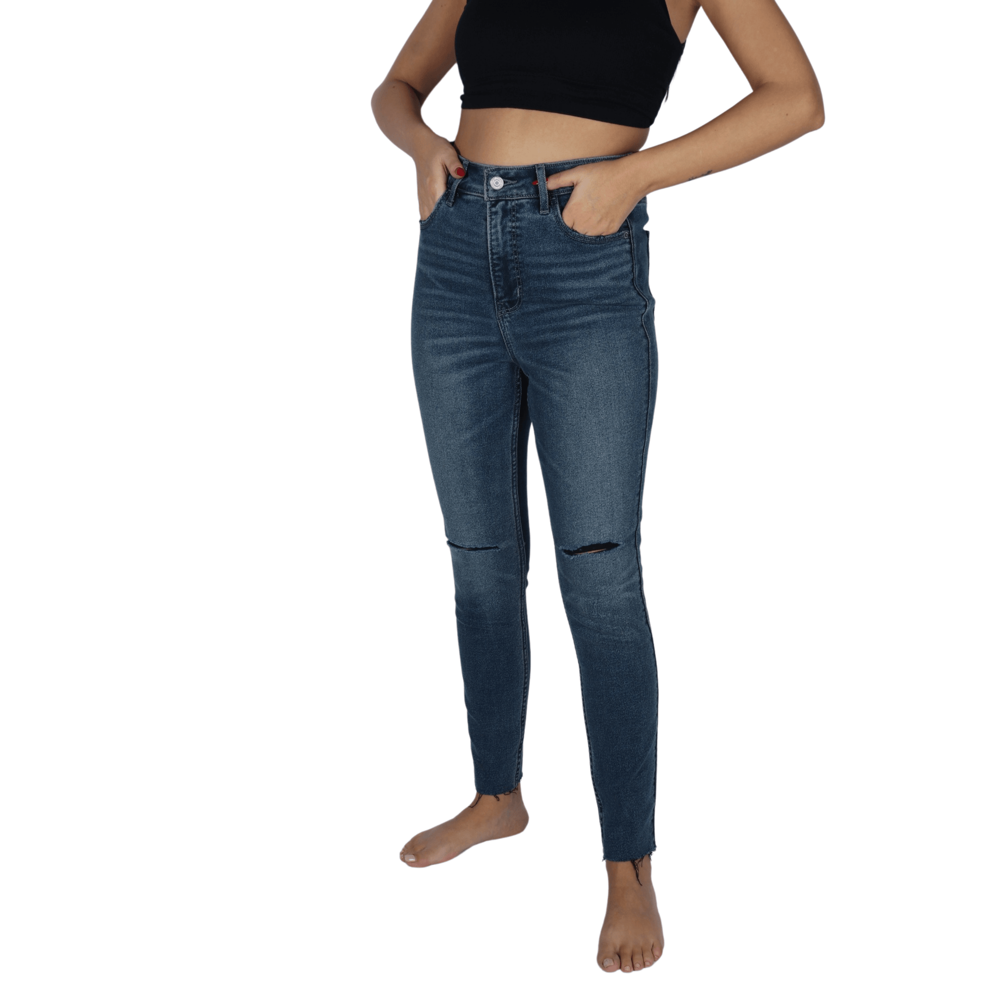 OLD NAVY Womens Bottoms M / Blue OLD NAVY - Extra High Rise Ripped Knees Denim